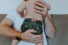 Load image into Gallery viewer, Baby Wearing Tree-mendous Patterned Cloth Nappies Back View
